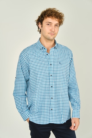 Figs Erkek Slim Fit Ekoseli Uzun Kollu %100 Pamuk Gömlek 0016 Mavi Mavi