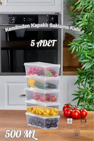 5adet 500ml Kilitli Kapak Derin Dondurucuya Uygun Saklama Kabı Düzenleyici Şeffaf