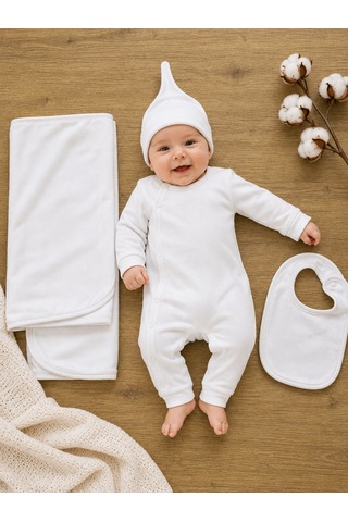 Babyhola Yenidoğan Bebek Tulum Seti 4 Parça Hastane Çıkışı 7068 Ekru