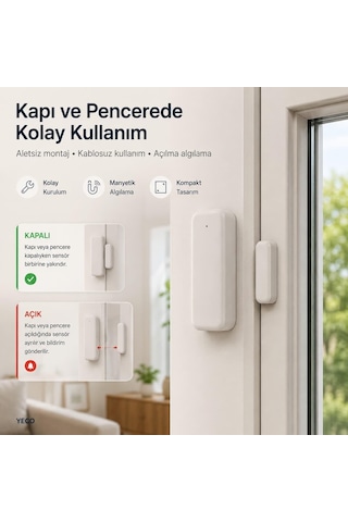 Tuya Wifi Akıllı Kapı Ve Pencere Sensörü, Açık/kapalı Dedektör, Alexa & Google Asistan Uyumlu, Ev Güvenlik Ala