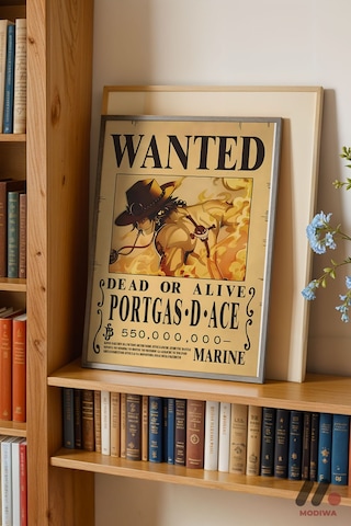 One Piece Portgas D Ace Wanted Poster, Siyah Çerçeveli Duvar Tablosu - Anime Severlere Özel Hediye