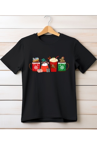 Aselinda Christmas Coffee Baskılı T-shirt Siyah Aselinda Christmas Coffee Baskılı T-shirt Siyah