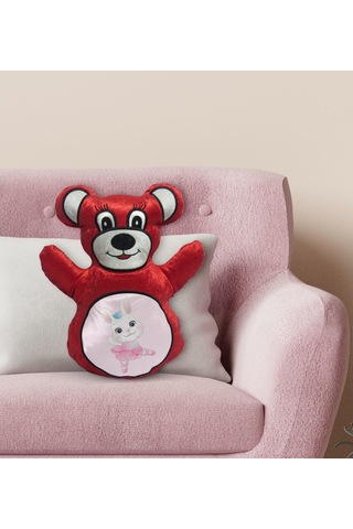 Bk Gift Tatlı Tavşan Tasarımlı Kırmızı Ayıcık Yastık-1