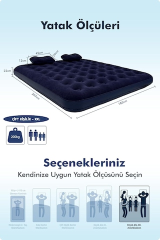 Tr Nature Çift Kişilik Şişme Yatak & Yastık 203 X 183 X 22 Cm Diğer