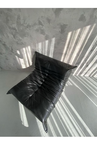 Edsy Puffer Relax Deri Siyah Berjer Siyah