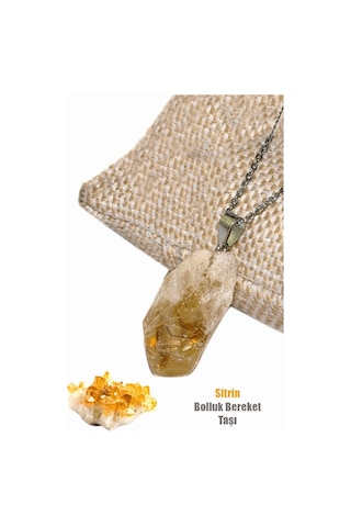 Sertifikalı Ham Işlenmemiş Sitrin Taşı Kolye Gümüş Aparatlı Çok Renkli