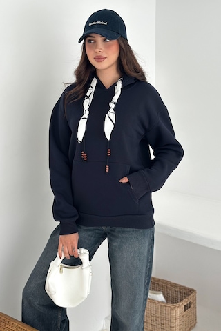Noa & Noa Kadın Fular Detaylı Kapüşonlu Sweatshirt Casual Charm Lacivert