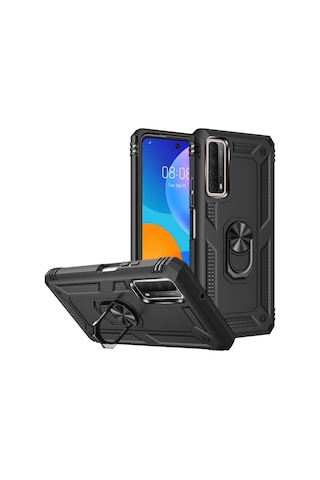 Cosmotex Newface Huawei P Smart 2021 Kılıf Sofya Yüzüklü Silikon Kapak - Siyah