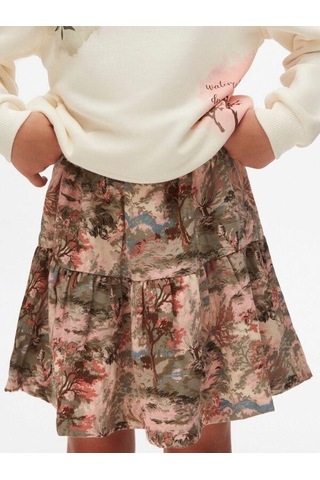 Kız Çocuk Bel Lastikli Desenli Şebboy Etek-14741 Haki