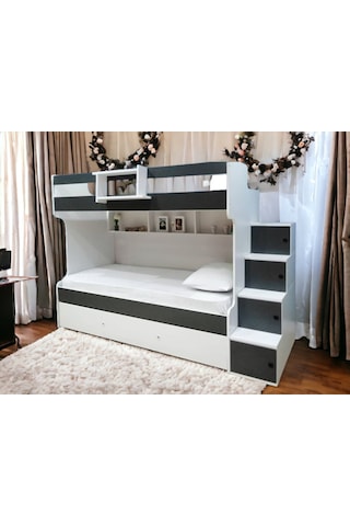 Sardunya Mdf Yavrulu Seyyar Merdivenli Ranza Antrasit Beyaz M2 90 x 190 CM