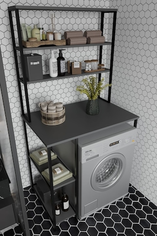 Çamaşır Makinası Dolabı Çamaşır Makinası Üstü Çok Raflı Düzenleyici Metal Banyo Dolabı Antrasit Diğer