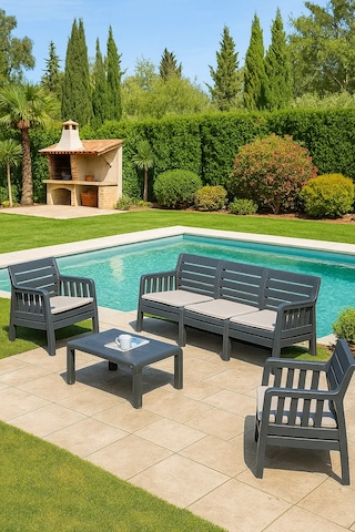 Lara 3+1+1 S Bahçe Balkon Teras Oturma Grubu Minderli - Antrasit