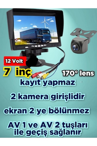 1 Adet 170 Derece Balık Gözü Kamera Ve 7'' Ekran Kayıt Yapmaz 12v