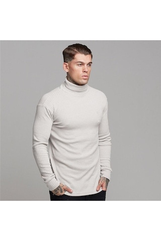 Erkek Orta Boyun Örme Kazak Kore Tarzı Katı Yarım Balıkçı Yaka Uzun Kollu Tişört Sıcak Satış Casual Tops Beyaz