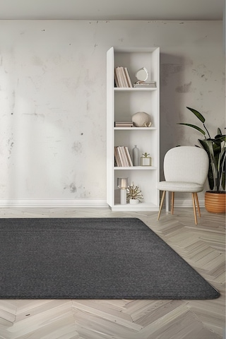 Lidya Bukle Jüt Çizgili Halı Kaydırmaz, Kadife Hissi, Kolay Temizlik, Antibakteriyel, Modern Siyah