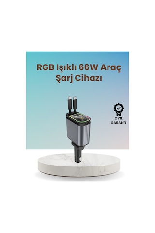4'ü 1 Arada 66w 4 Portlu Araç Şarj Cihazı Pd Qc Hızlı Şarj 12-24v 80 Cm Kablo 180 Ayarlanabilir Led Işıklı Mh-hs3440-5168