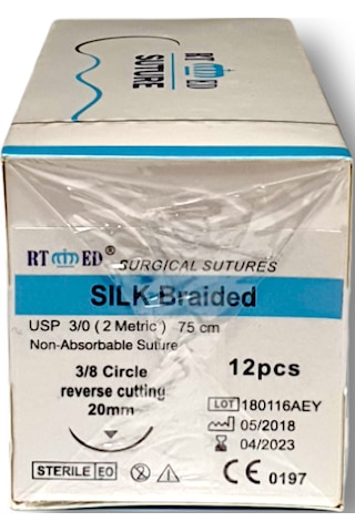 Rtmed İpek İplik No 3 Aşağı Keskin 3 / 8 20 MM 75 CM