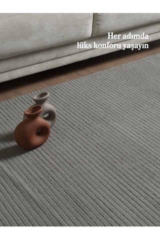 Modern Tasarımlı Salon Mutfak Koridor Halısı Düz Saçaklı Gri Renkli Gri