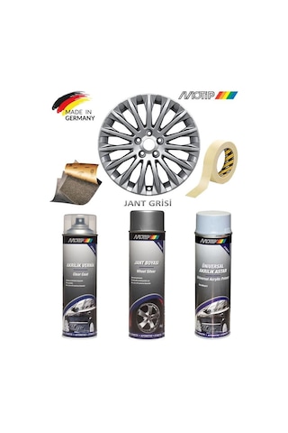 Motip Gümüş Gri Jant Boyama Rötuş Seti Akrilik Sprey Boya + Vernik + Astar 500 Ml Diğer