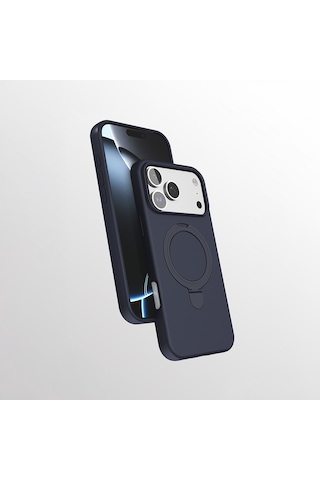 Apple Uyumlu iPhone 17 Pro Max Kılıf M-safe Şarj Özellikli Standlı Zore Samara Kapak Lacivert