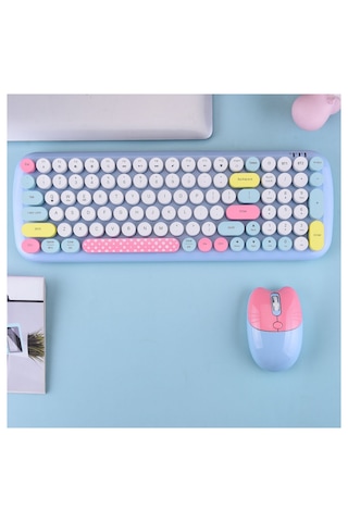 Geezer Candy Plus Kablosuz Klavye Mouse Seti 2.4g Yuvarlak Tuşlu 100 Tuş Renkli Set Optik
