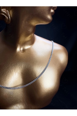 Düz Zincir Model Çelik Zincir Kolye Vera Serisi Silver