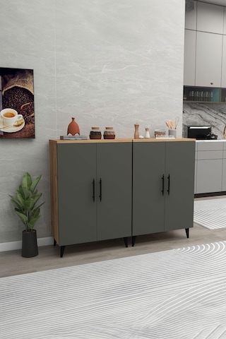 Meta 6 Raflı 4 Kapaklı Çok Amaçlı Xl Dolap Mutfak Banyo Balkon Erzak Killer Dolabı Çam-antrasit