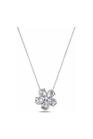 Çekirdekjewelry 925 Ayar Gümüş Gold Kaplama Çiçek Kolye Damla Taşlı Zarif Kadın Kolyesi Gümüş