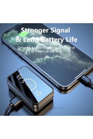 Bluetooth 5.2 Mikrofonlu Kulaklık, Stereo Spor Su Geçirmez Kablosuz Kulaklık Bluetooth, Harici Pil İçin Şarj Cihazı