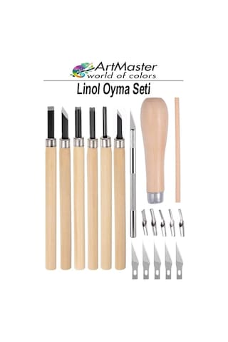 Linol Oyma Seti 19 Parça 1 Paket Ve Kretuar Bıçak Seti Ahşap Saplı Oyma Kesme Bıçak Seti Linol Bıçaklı Linolyum Baskı
