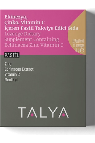 Talya Ekinezya Çinko Vitamin C İçeren Takviye Edici Gıda 12 Adet Pastil