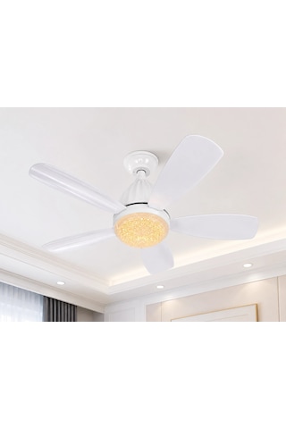 Bay 1 Adet Fim Kristal 30w Ledli 5 Kanat Tavan Vantilatörü 1154 Kumandalı 3 Renk E27 Duy Najmaddin