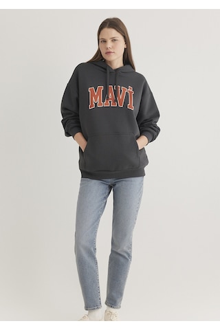 Mavi - Mavi Logo Baskılı Kapüşonlu Gri Sweatshirt 1600361-80106 Gri