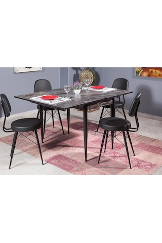 Kartal Dikdörtgen Masa, Eyfel Sandalye, Siyah 100x65 Siyah