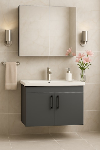 Dmz Home Concept Liventa 65 Cm Antrasit Renkli, Seramik Lavabolu, Antrasit