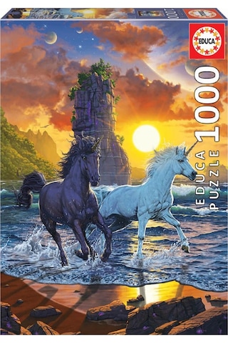 Educa 1000 Parça Sahilde Tek Boynuzlu Atlar Puzzle - Vincent Hie