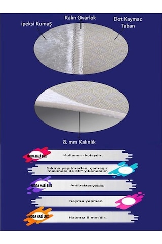 Gri Mavi Kaymaz Tabanlı Halı Makinede Yıkanabilir Halı Yolluk Gri - Mavi