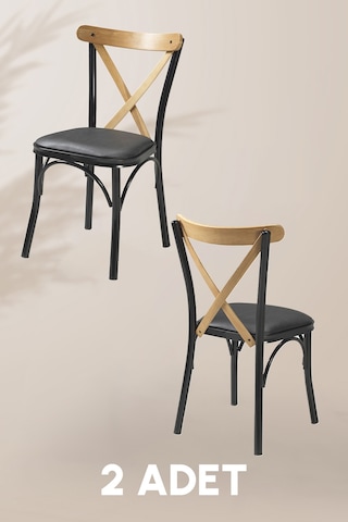 Tonet Sandalye - Deri Kumaş - Metal İskelet - Mutfak Sandalyesi - Salon Sandalyesi 2 Adet Siyah