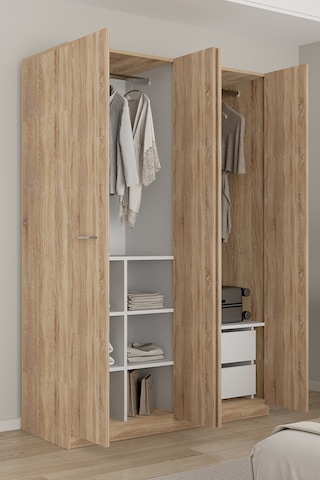 Aeka Ae-3191 Burç Aynalı 4 Kapaklı Çok Bölmeli Askılı Raflı Ve Çekmeceli 210x140x53cm Gardırop Sonomo - Sonomo