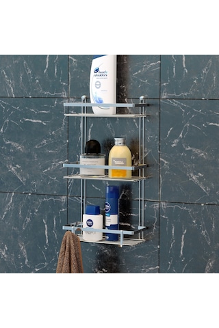 Teknotel Üç Katlı Lamalı Banyo Rafı Kancalı Krom Es065H Çok Renkli