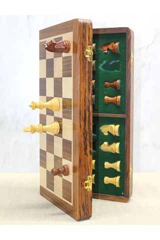 Mıknatıs Taşlı Ahşap Katlanabilir Kutulu Satranç Oyunu 40 Cm