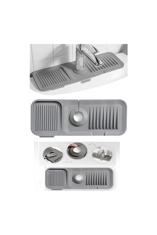 Elastik Mutfak Banyo Musluk Matı Düzenleyici Kaydırmaz Taban Organizer Lavabo Kenar Matı Renkli