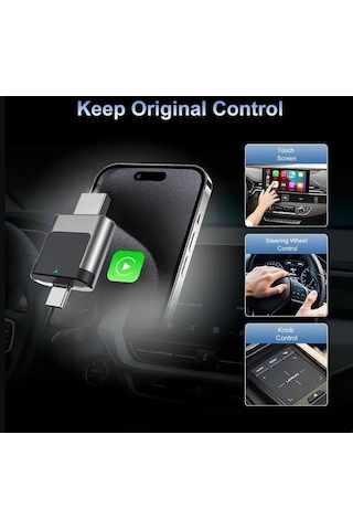 Kablosuz Carplay Ve Android Auto Adaptörü Mini Ergonomik 2in1