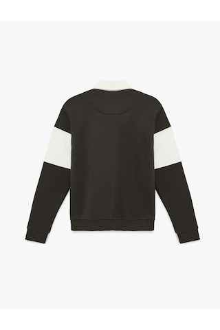 Koton Uzun Kollu İşlemeli Renk Bloklu Polo Yaka Sweatshirt Antrasit 6sam70030mk Antrasit