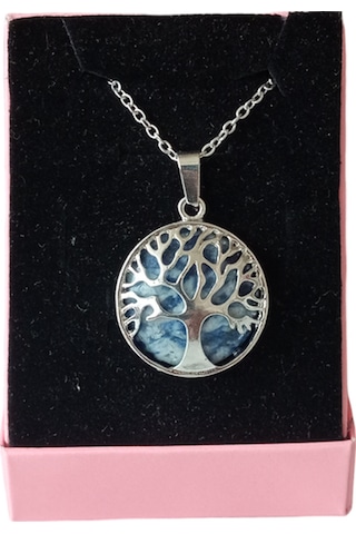 Sodalit Doğal Taşlı Hayat Ağacı Çelik Kolye - Kadın
