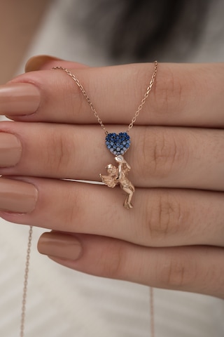Papatya Silver 925 Ayar Gümüş Rose Kaplama Kalp Tutan Melek Kolye
