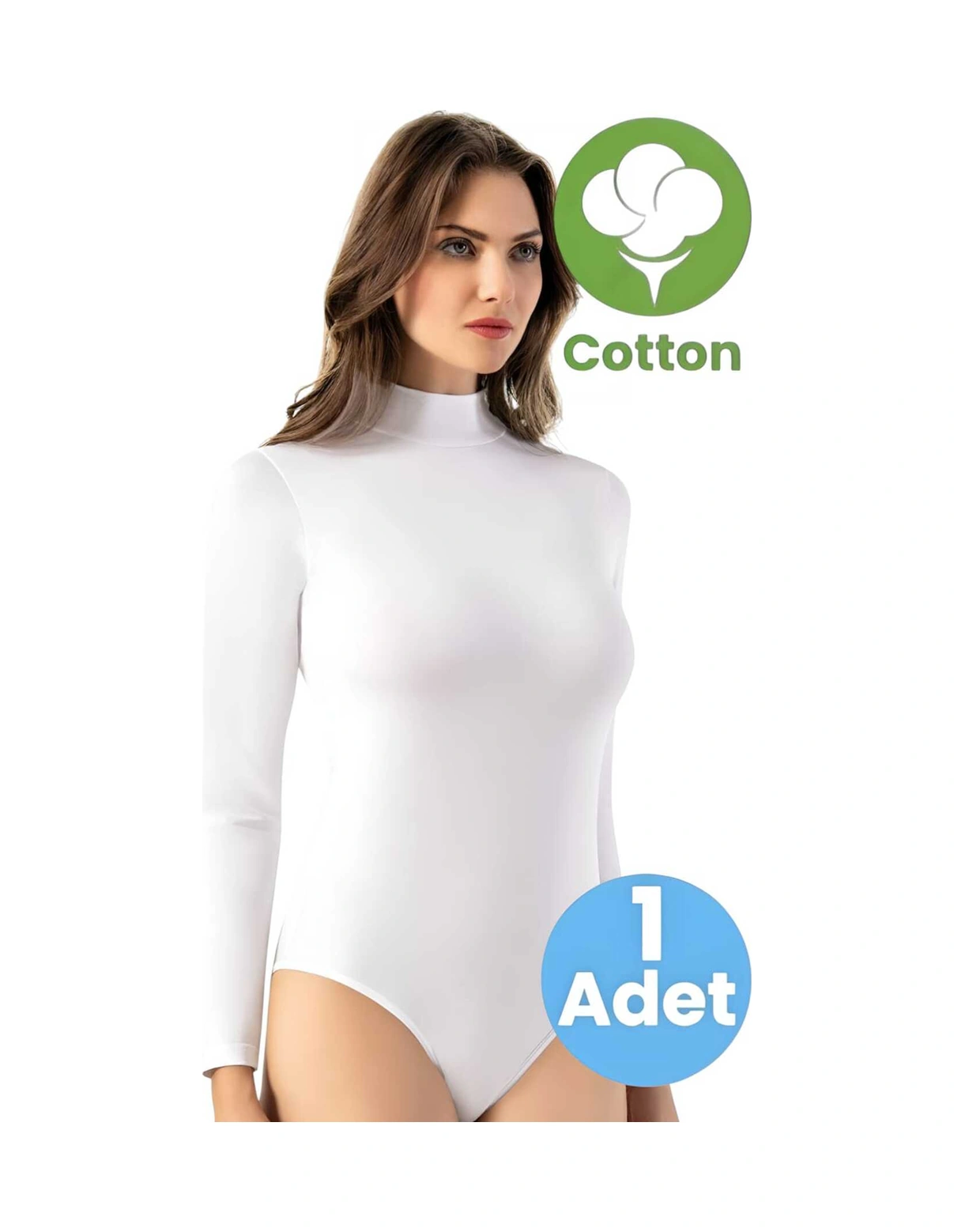 Tezzgelsin Kadın Pamuklu Boğazlı Uzun Kol Çıtçıtlı Body Beyaz