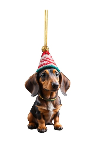 Ranyeek Akrilik Sosis Köpek Dikdörtgen Askı, Noel Ağacı Ve Araba Dekorasyonu, Festivite Ve Ev Dekoru, 1 Adet