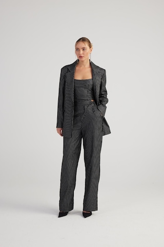 Holly Lolly Oversize Kesim Simli Çizgili Eden Blazer Ceket Siyah
