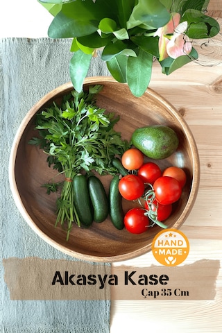 El Yapımı Akasya Ağacı Ahşap Kase 35 Cm X 9 Cm Ahşap